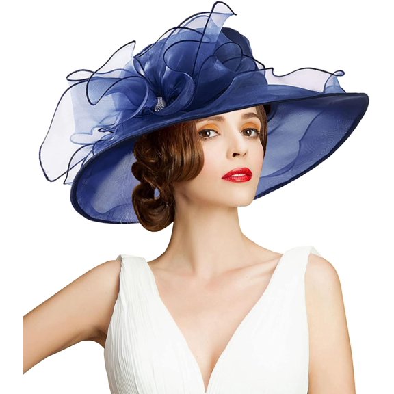 Organza Fascinator Hat - Women's Wide Brim Church Bridal Tea Party Wedding Hat