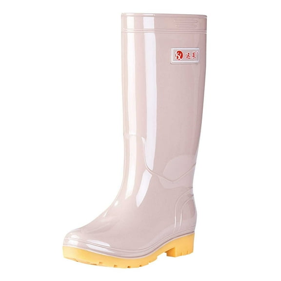 Alkepwun Rain Boots Unisex Solid Color Waterproof High-Top Kitchen Cleaning Rainboots Casual Versatile Slip-Resistant Wear-Resistant Soft Cozy Outdoor Rubber Shoes