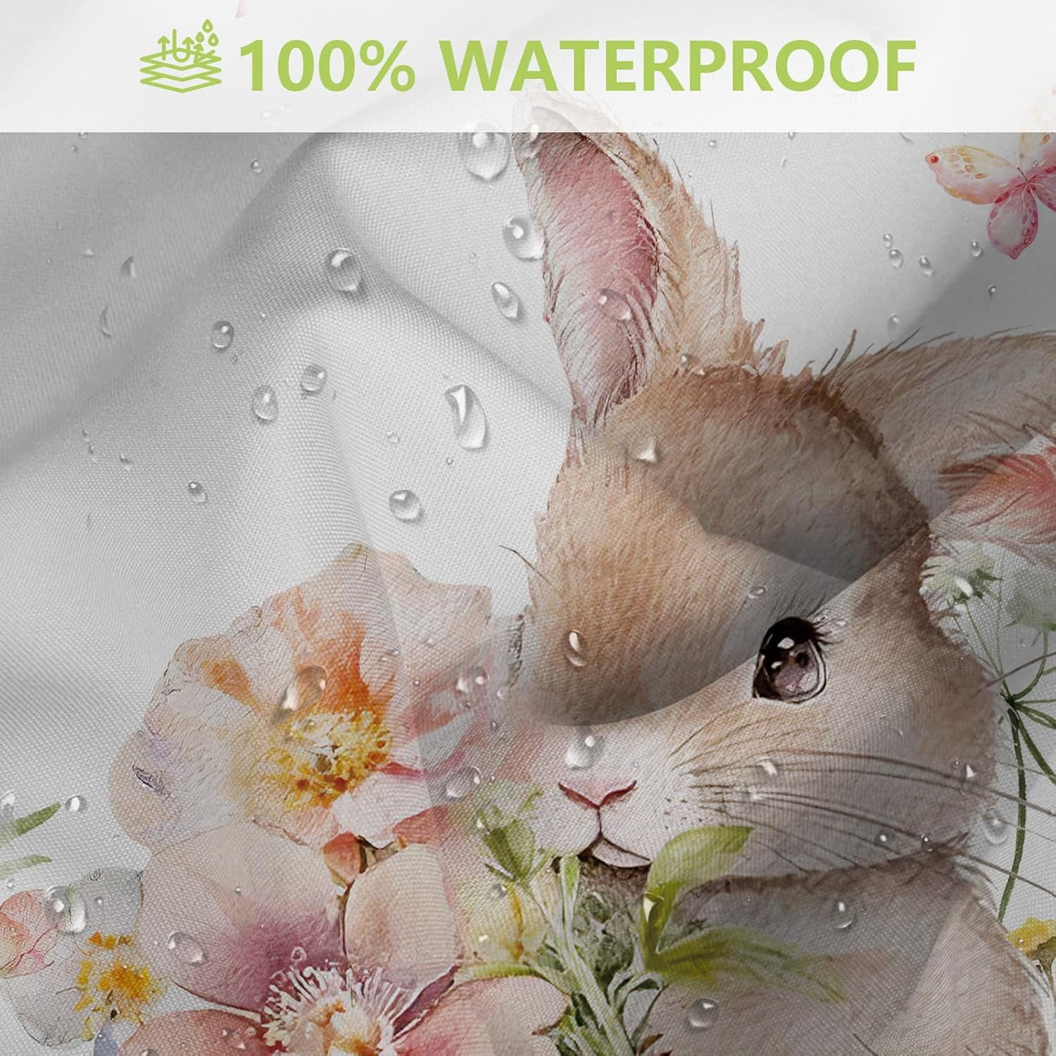 4pcs Easter Shower Curtain Sets with Non-Slip Rugs Toilet Lid Cover and Bath Mat Bunny Easter Bathroom Curtain Decor Set with 12 Hooks Waterproof Shower Curtain Set for Bathroom