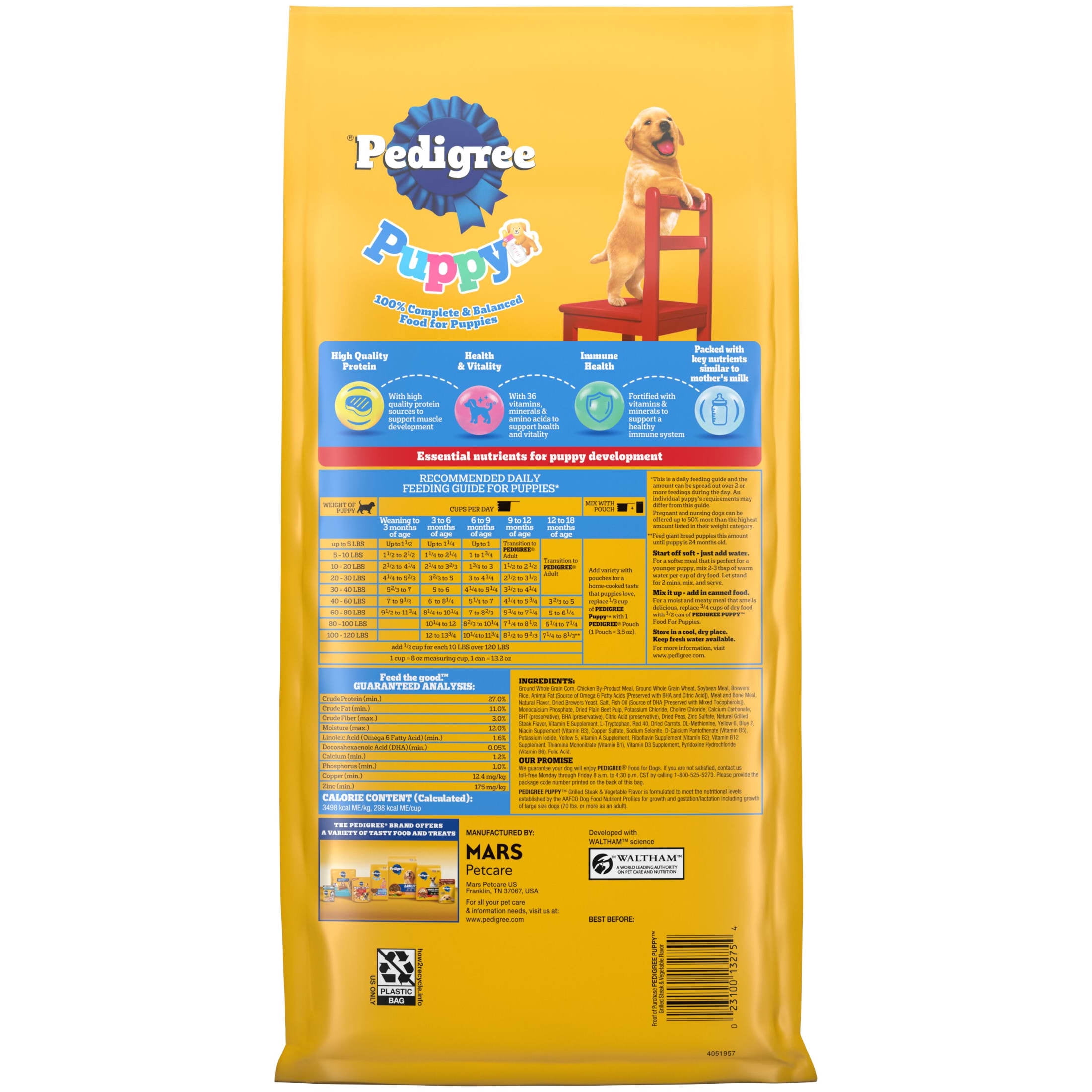 Pedigree Dry Puppy Food, Puppy Dry Food with Grilled Steak & Vegetable Flavor, 3.5 lb. Bag