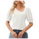 thumbnail image 1 of Camiseta de manga corta con cuello en V asimétrico, ajustada y cómoda, para mujer, diseño único, tejido de poliéster, para primavera/verano/otoño., 1 of 4