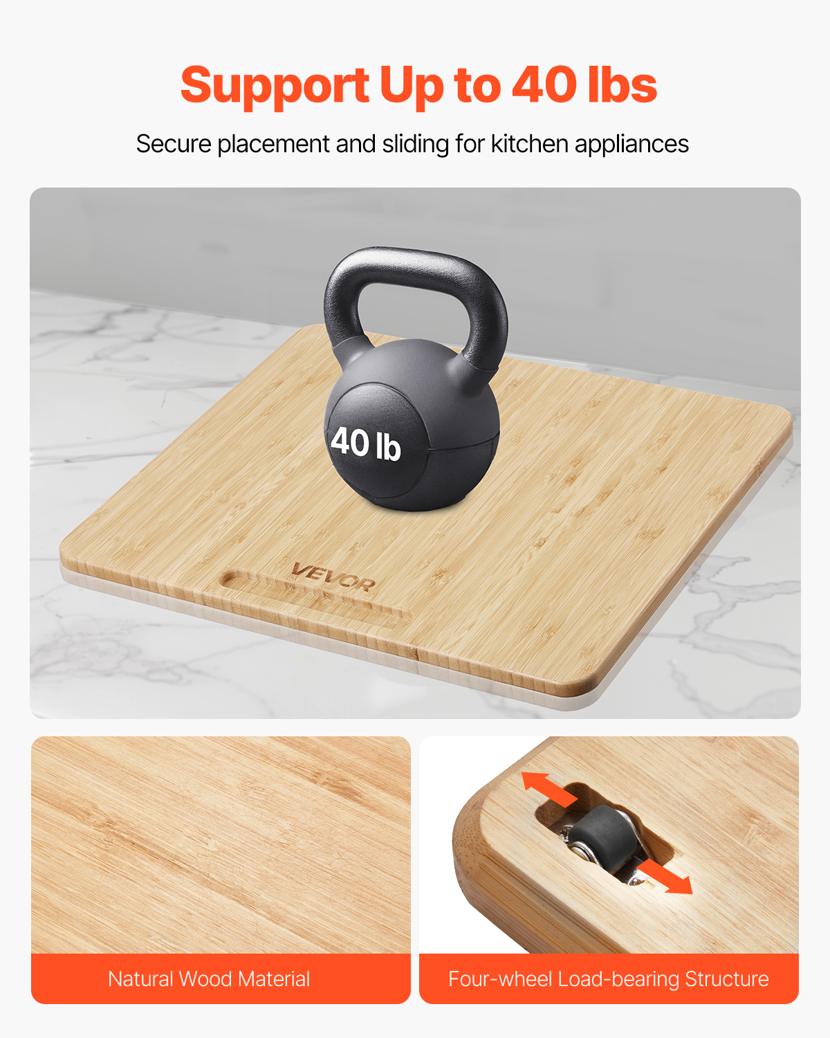 VEVOR Appliance Slider, Medium 13 x 16-inch, Rolling Sliding Tray with Rubber Wheels & Hollow Handle, Easy to Clean, Appliance Rolling Tray for Coffee Maker, Kitchen Countertop, Natural Wood