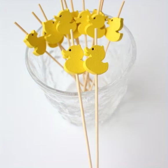 100 adornos for tartas de patito amarillo, brochetas decorativas de bambú de 4,72 pulgadas for postres, ensaladas y sándwiches, perfectos for fiestas, restaurantes y eventos de hotel