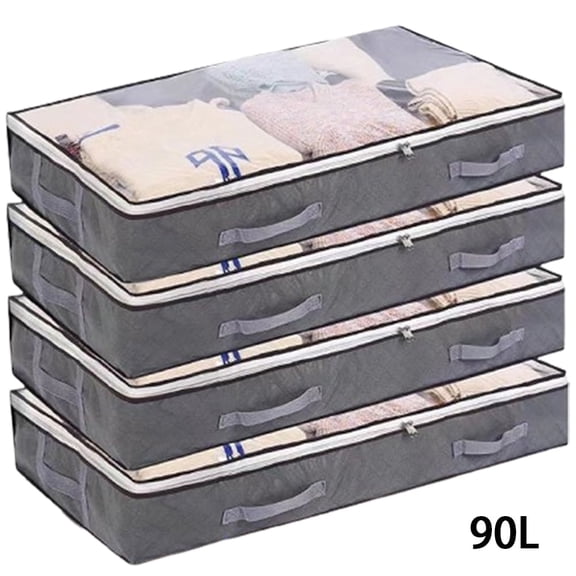 Yayun Portable Under Bed Storage 4 Piece with 4 Handles, Grey & Clear Window