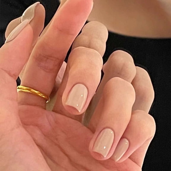 Nude Press on Nails Short Square Fake Nails Glue on Short Square Nails Press ons, Soft Gel Acrylic Glue on Nail Stick on for Women Thick Reusable Solid Color 24pcs