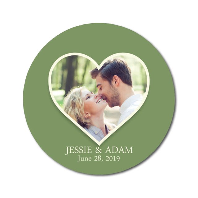 Darling Souvenir Round 45 Pcs Heart Custom Photo Labels Save The Date Stickers Personalized Bride Groom Names And Date Envelope Seals - Green