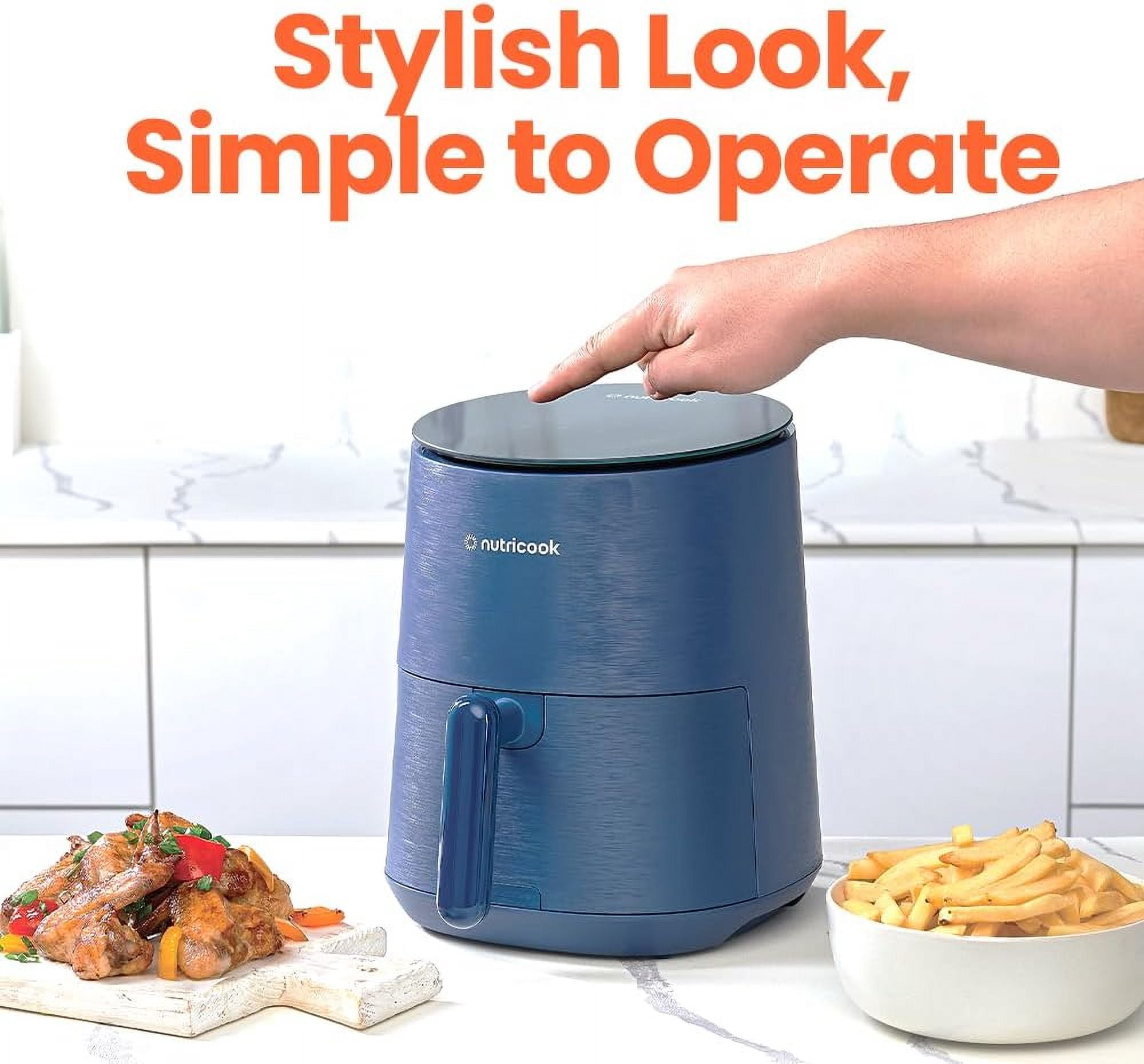 3.5qt Mini Air Fryer with Tempered Glass, 8 Preset Functions, Non-Stick, Dishwasher Safe, Blue