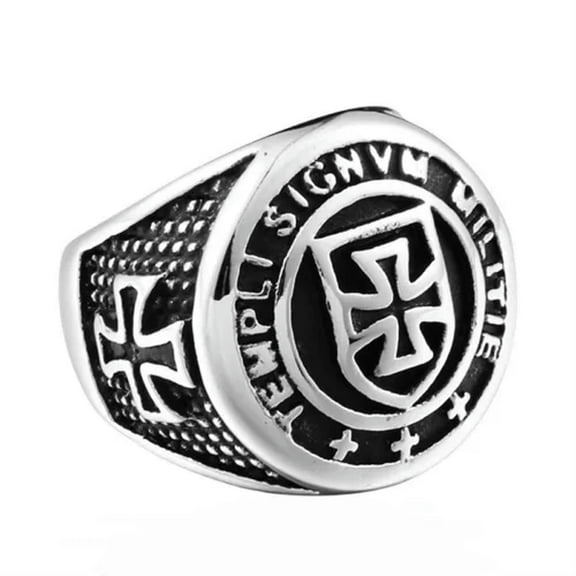 K-KED Mens Masonic Knights Templar Ring Cross Shield Men Stainless Steel Size 7-13-9-Silver