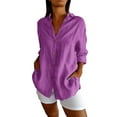 thumbnail image 2 of WTXUE Button Down Shirts Tunic Tops Breasted Pleated Lapel Shirt Independent Station Explosion Solid Color European And American Sleeve Top Shirts Trendy Loose Fitting Tops Women Blouses Purple 3Xl, 2 of 9