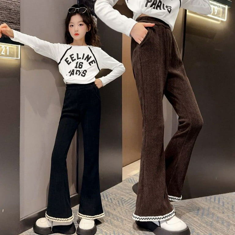 KYAIGUO Baby Kids Girls Fall Winter Padded Flare Corduroy Pants Solid Color  Thickened Casual Pants Trousers Fashionable Warm Flare Leggings for 3-13