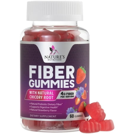 Fiber Gummies for Adults 4g, Prebiotic Plant Based Fiber Gummy Supplement for Digestive Health & Regularity Support, Daily Prebiotic Supplement Supports Gut Health for Women & Men, Vegan - 60 Gummies