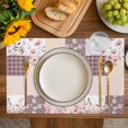 thumbnail image 4 of Boho Spring Floral Placemats Set of 6, Vintage Flowers Patchwork Plaid Pink Placemats for Dining Table, Place Mats for Kitchen Tabletop, Waterproof Wipeable Dining Table Mats Set, 4 of 9