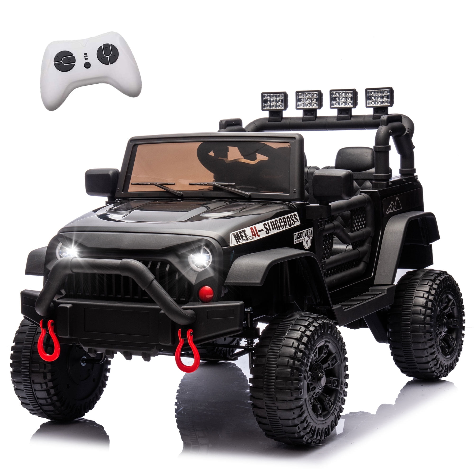 Okybaby 24V Kids Ride on Truck Car with Parents Remote,400W Motor, Electric Power Ride on Toy Car with High Chassis, Four-wheel Suspension, LED Light,USB,Bluetooth,MP3 for Kids Aged 3+,Black