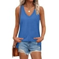 thumbnail image 5 of ZQUUVOU Tank Top For Women Solid Color V-Neck Solid Color Side Slit Tops (Blue,M), 5 of 6