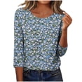 thumbnail image 2 of Jsaierl 3/4 Sleeve Womens Tops Casual Round Neck Shirts Retro Graphic Petite Blouses Work Loose Fit Tunic Top S-2XL, 2 of 7