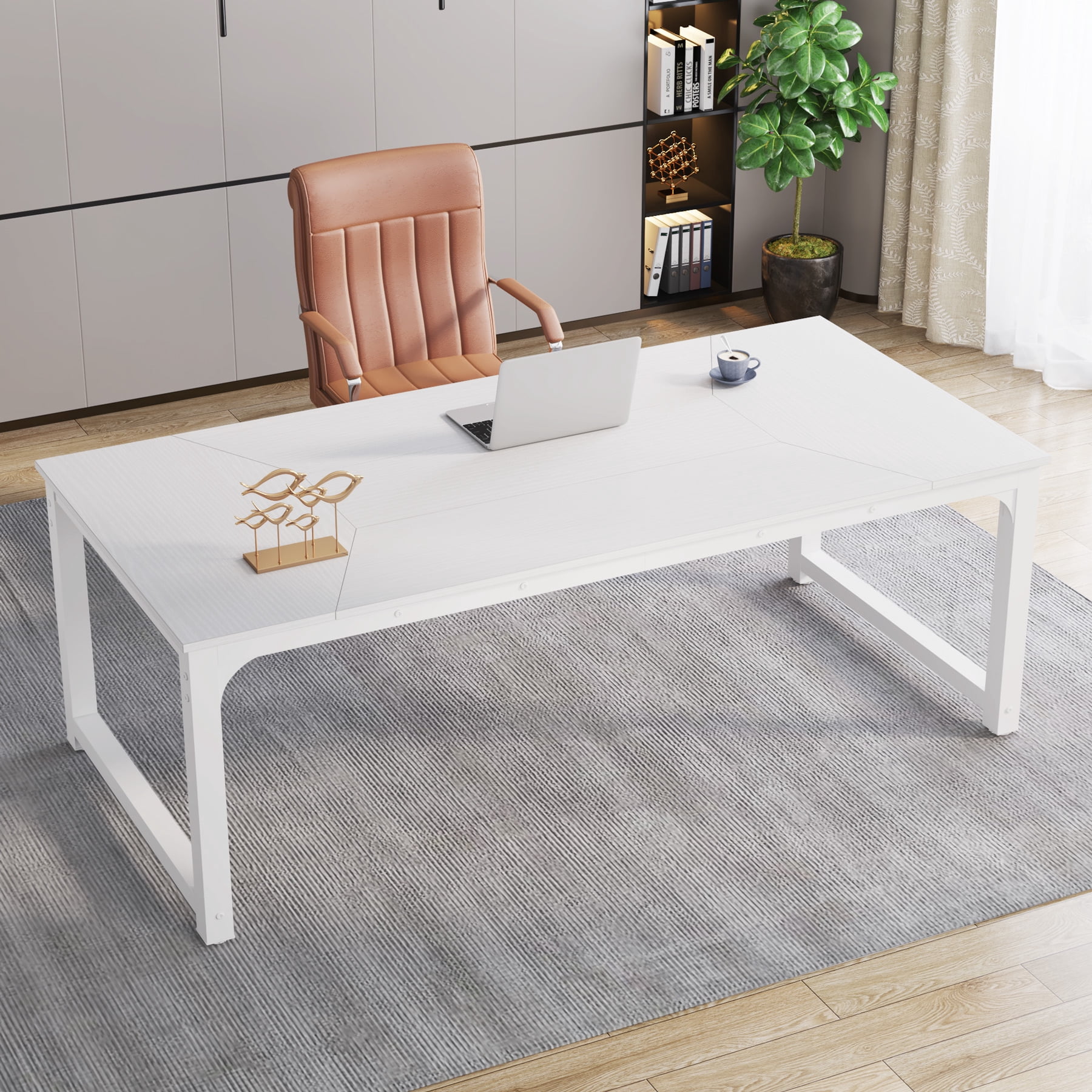 Tribesigns 78.7 Inch Large Computer Table, Modern Sturdy Writing Desk for Home Office, White