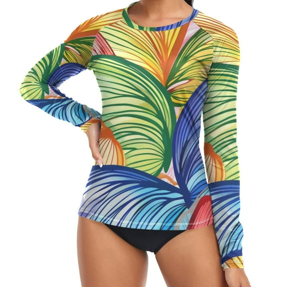ALAZA Womens UPF 50 Rash Guard Abstract Butterfly Print Long Sleeve UV Protection Sun Shirts Tops M