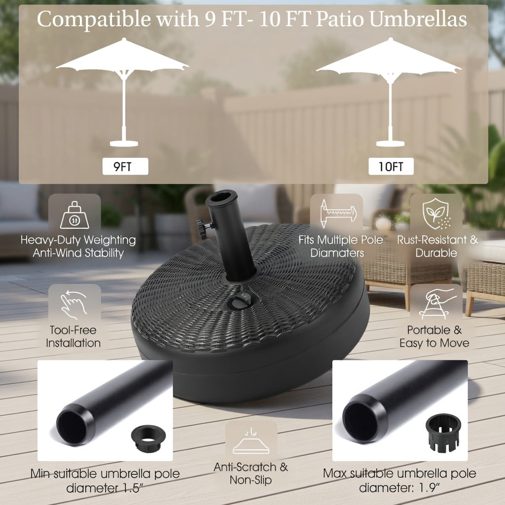 Resenkos Outdoor Umbrella Base, 18 Inch Fillable Heavy-Duty Round Umbrella Base Stand, Black