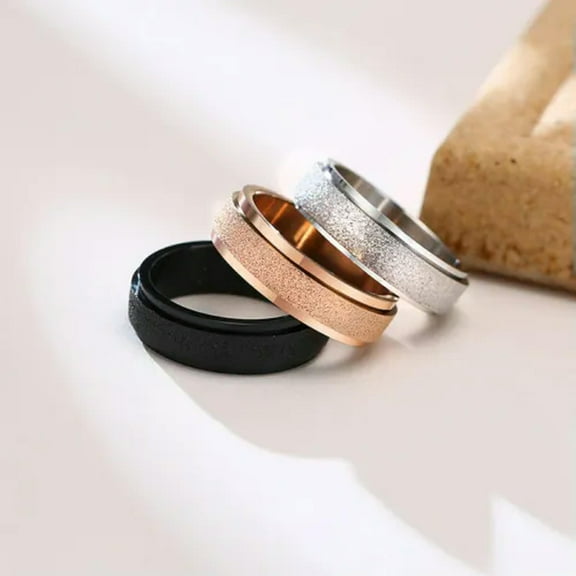 6 colors Men Women's Spinner Band 316L Stainless Steel Pearl Sand Ring Size 5-12