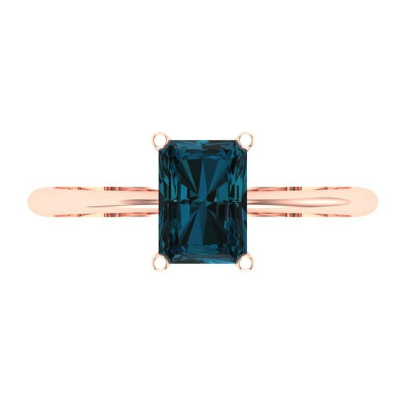 Solitaire Engagement Ring for Women - 1ct Natural London Blue Topaz in 18K Rose Gold Promise Ring