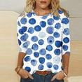 thumbnail image 2 of MuZeFu 3/4 Length Sleeve Womens Tops Women's Fashion Casual Color Block Printing Round Neck 3/4 Sleeve T-shirt Top Blouse, 2 of 4