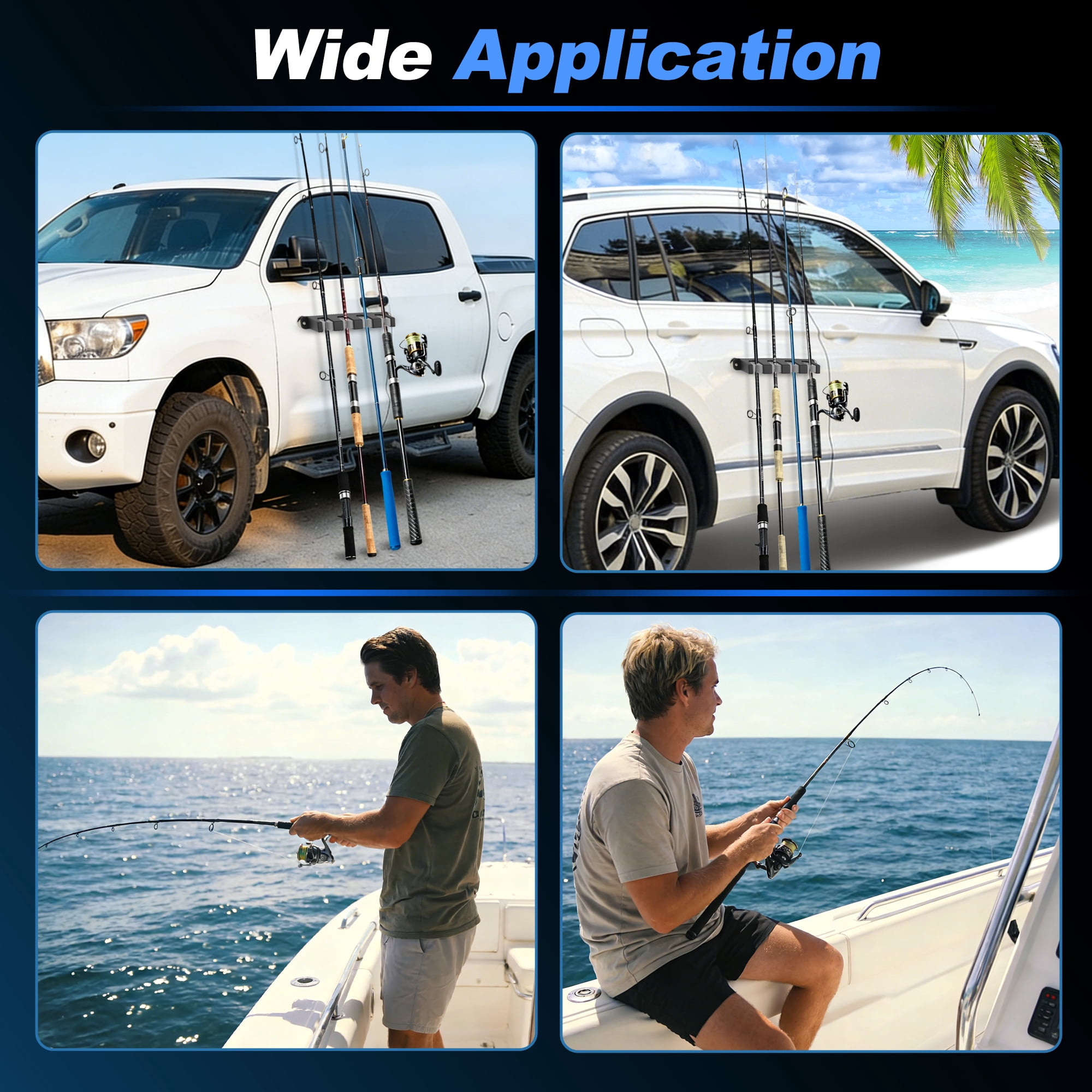 Unique Bargains Magnetic Fishing Rod Holder for Car Black + Grey 4 Rods 2 Pcs