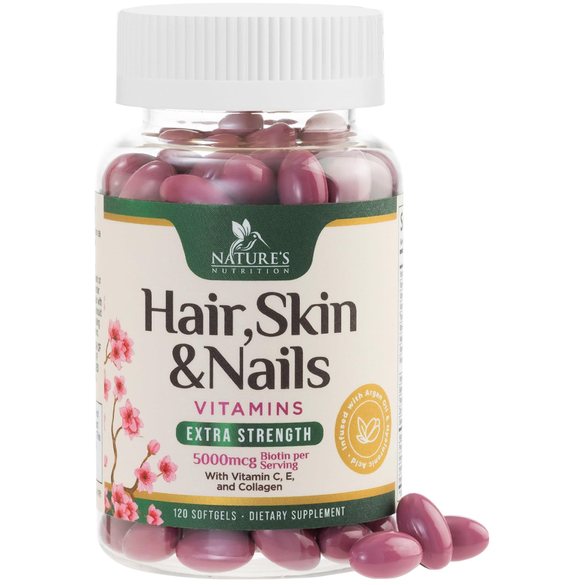 Hair Skin and Nails Vitamins for Hair Growth - Extra Strength Biotin 5000mcg, Collagen, Argan Oil & Hyaluronic Acid Multivitamin - Best Beauty Supplement for Women & Men - USA Bottled - 120 Softgels