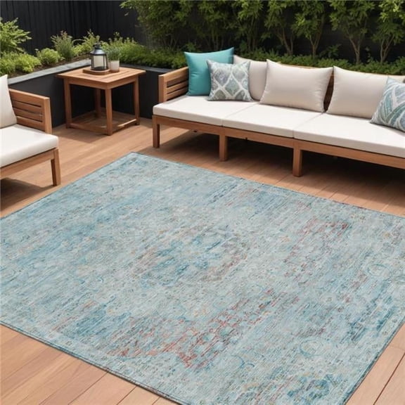 HomeRoots 615743 8 x 10 ft. Sky Blue & Blush Medallion Washable Indoor & Outdoor Rectangle Area Rug