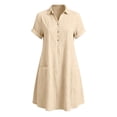 thumbnail image 4 of Womens Casual Button Down Dress, Loose Flowy Short Sleeve Tunic Dress, Elegant Work Office Vacation Dress with Pockets, S-2XL, 4 of 6