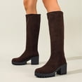 thumbnail image 2 of Women's Knee High Boots Pointed Toe Chunky Block Heel Tall Boots with Back Zipper Long Boot Coffee 9.5(43), 2 of 9