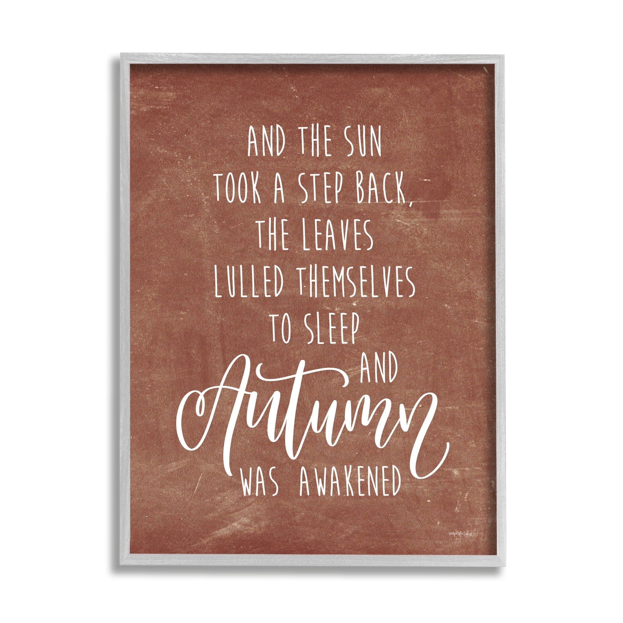 Idyllic Autumn Calligraphy Phrase Brown Rustic Background Inspirational Graphic Art Framed Art Print Wall Art