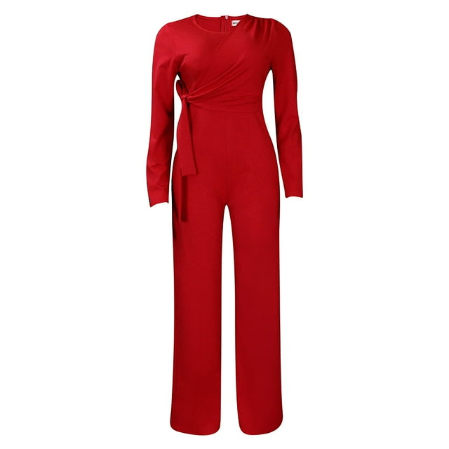 Ropa de mujer de talla grande otoño e invierno moda manga larga color sólido casual pierna ancha mono de talla exterior