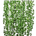 thumbnail image 1 of Paquete de 12 hojas de hiedra falsas de 6,5 pies, guirnaldas artificiales, plantas colgantes verdes, vid para decoración de pared del dormitorio, decoración de boda, fiesta, habitación, cosa, 1 of 5
