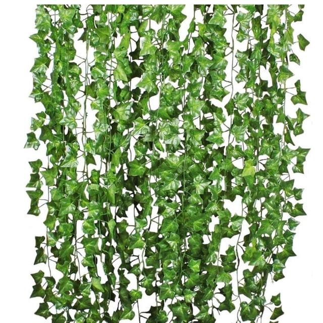 Paquete de 12 hojas de hiedra falsas de 6,5 pies, guirnaldas artificiales, plantas colgantes verdes, vid para decoración de pared del dormitorio, decoración de boda, fiesta, habitación, cosa