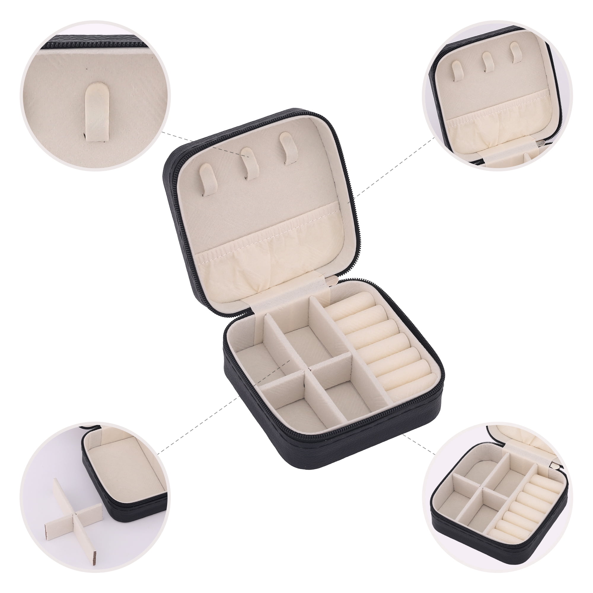 Unique Bargains Portable Mini PU Leather Organizer Storage Holder Jewelry Box Black