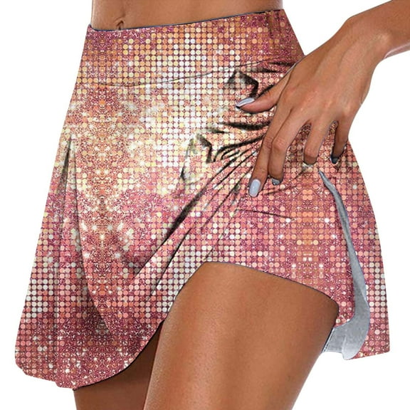 Tisuna Pink Carnival'S Skirt For Women Sequin Print Mid Waist Pleated Skirts Fashion Lightweight Ladies Festival Dance Wear