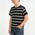 thumbnail image 3 of FSYBOA Boys Cotton T-shirts, Stripe Shorts Sleeve Crew Neck Kids Tees Summer Tops Black Size 14-16, 3 of 5