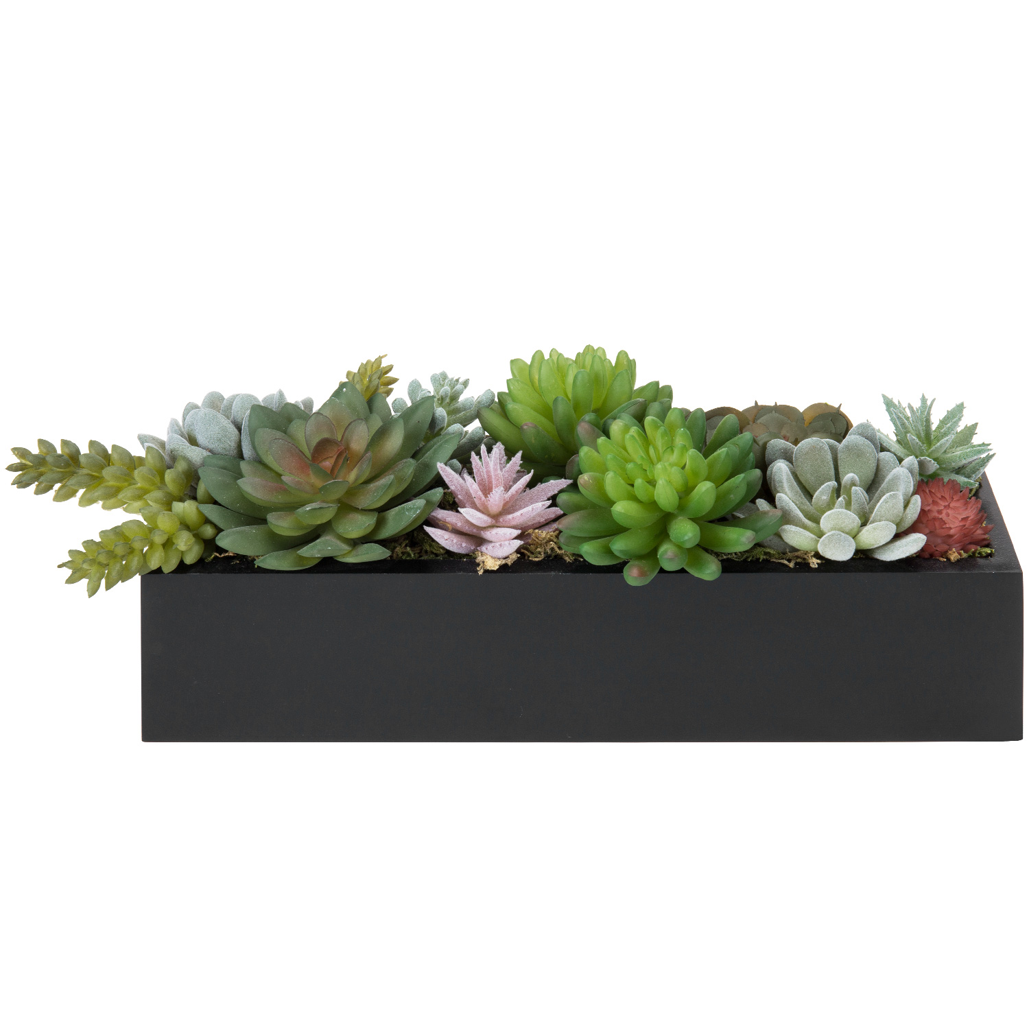 MyGift 12 Inch Modern Artificial Succulent Plants Arrangement Centerpiece in Black Rectangular Wood Planter Box - image 1 of 5
