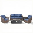 thumbnail image 2 of PARKWELL Patio High-Back Furniture Set with Fire Pit Table, Outdoor Sectional Swivel Rocker Chairs Sets with Luxury 6-Inch Cushions, Wicker Conversation Set for Porch, Balcony, Deck, Brown/Navy, 2 of 12