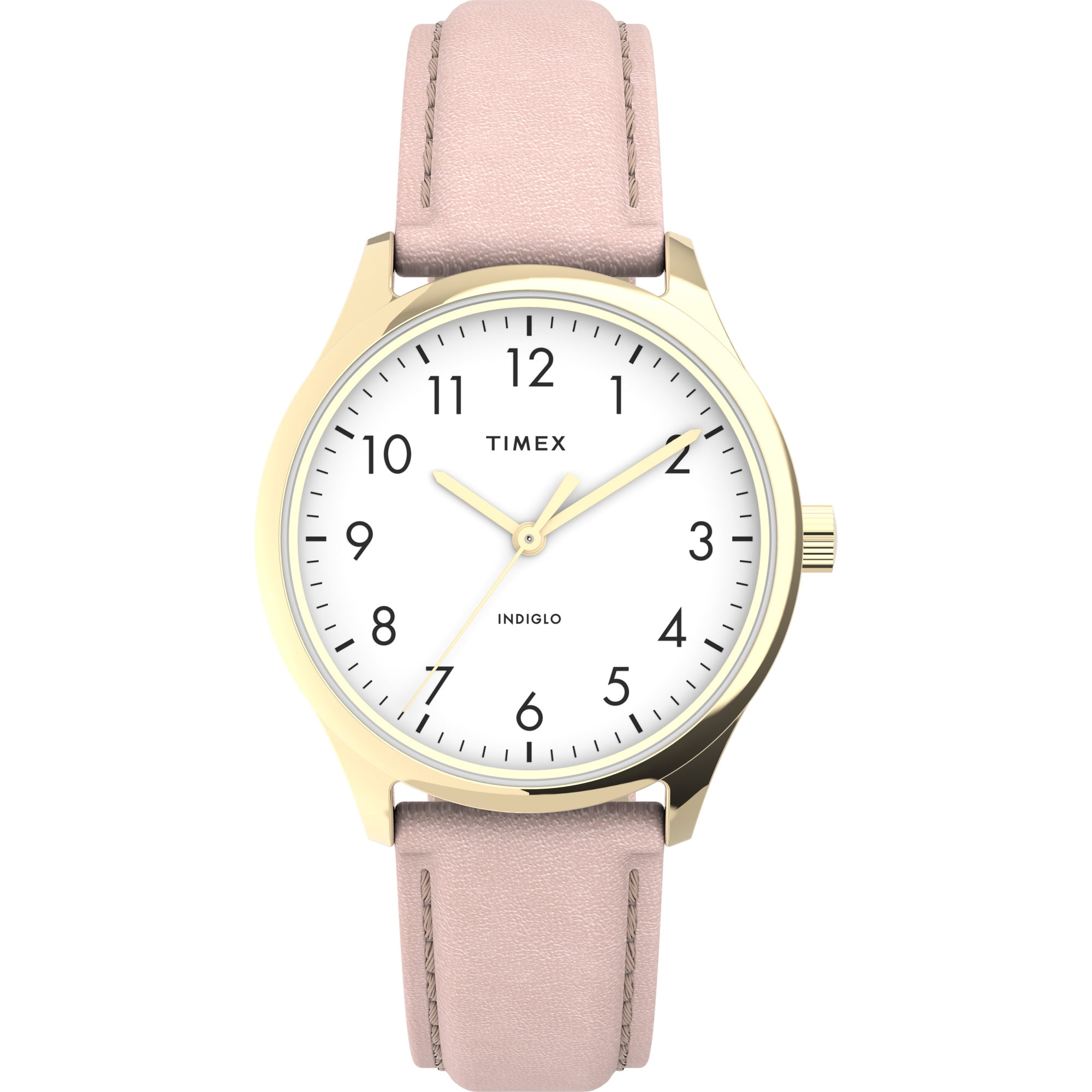 Timex Women's Modern Easy Reader 32mm Watch – Rose Gold-Tone Case White  Dial with Pink Genuine Leather Strap 