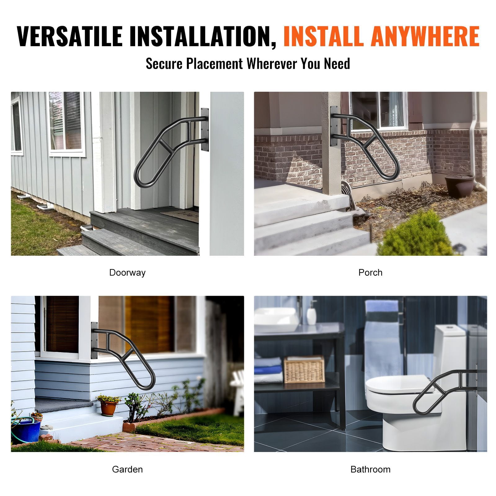 Wall-Mounted Handrail 32" with 440 lbs Capacity, Carbon Steel, Metal Expansion Tubes, Double Connection Rods, for Stairs Garage Garden