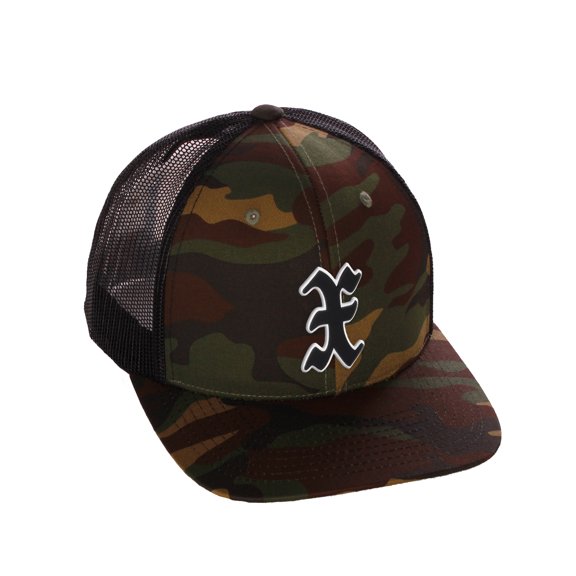 Daxton Classsic Baseball Trucker Hat Old English A to Z Letters Numbers Structured Mid Profile Cap, Camo Black Hat, Letter X