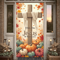 Decorative Cross Fall for Jesus Autumn Leaves Pumpkin Banner for Thanksgiving Church Celebration Religious Events