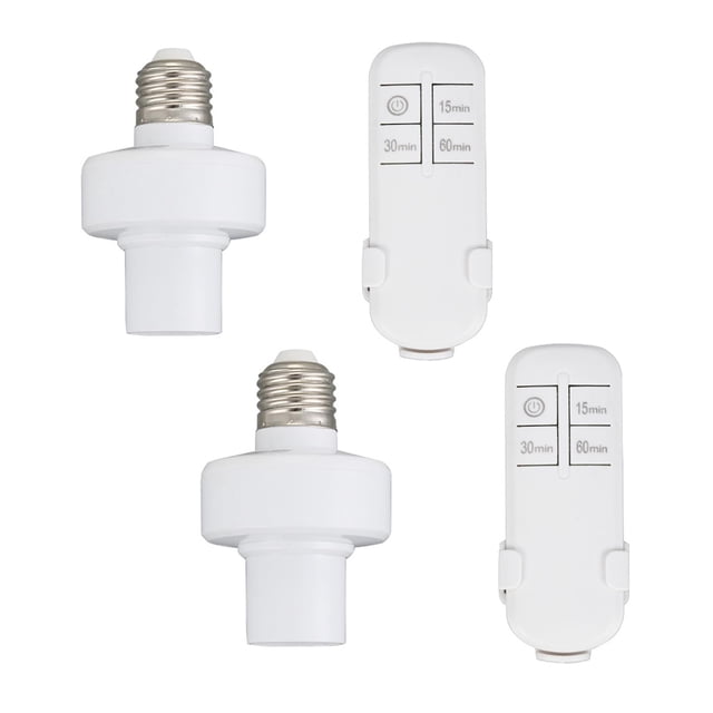 Kit de portalámparas con control remoto E26/E27 110 V con temporizador, paquete de 2