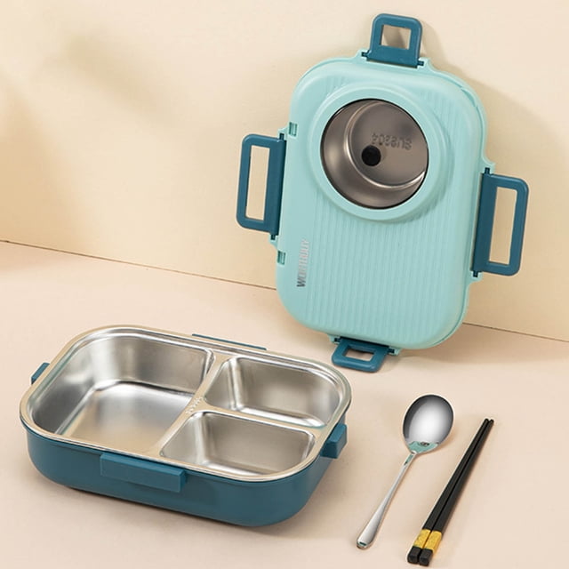 TUWABEII Stainless Steel Bento Lunch Box for Kids and Adults,Stackable BPA-Free Food Containers with 3 Compartments and Reusable Sauce Bowl, Fork and Spoon