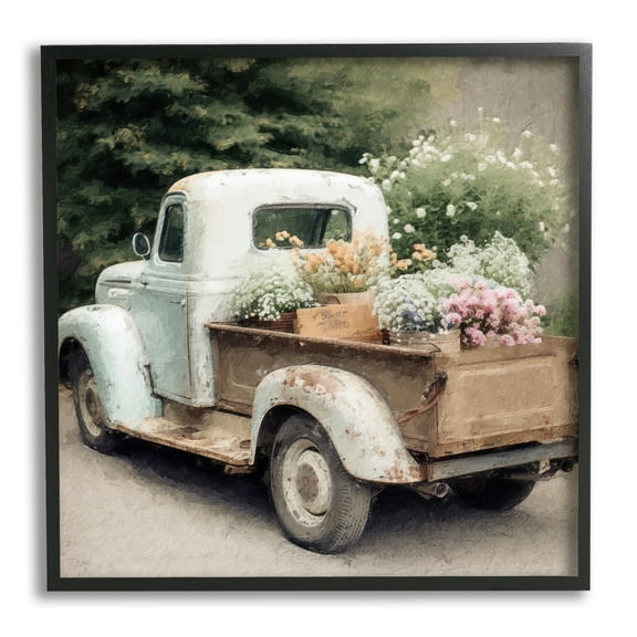 Stupell Industries Country Florals in Truck Transportation Painting Black Framed Art Print Wall Art, 12 x 12