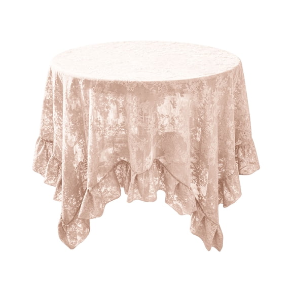 Ruffle Lace Round Tablecloth Vintage Floral Sheer Table Cover with 3-Inch Ruffle Edge Soft Polyester Holiday Dining Decor 55.12 in Pink