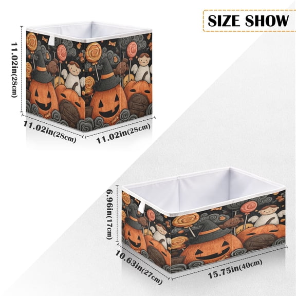 Iauyy Foldable Home Closet Storage Bins - Waterproof 300D Oxford Cube Baskets with Handles for Clothing Storage Books, Halloween Candy Painting