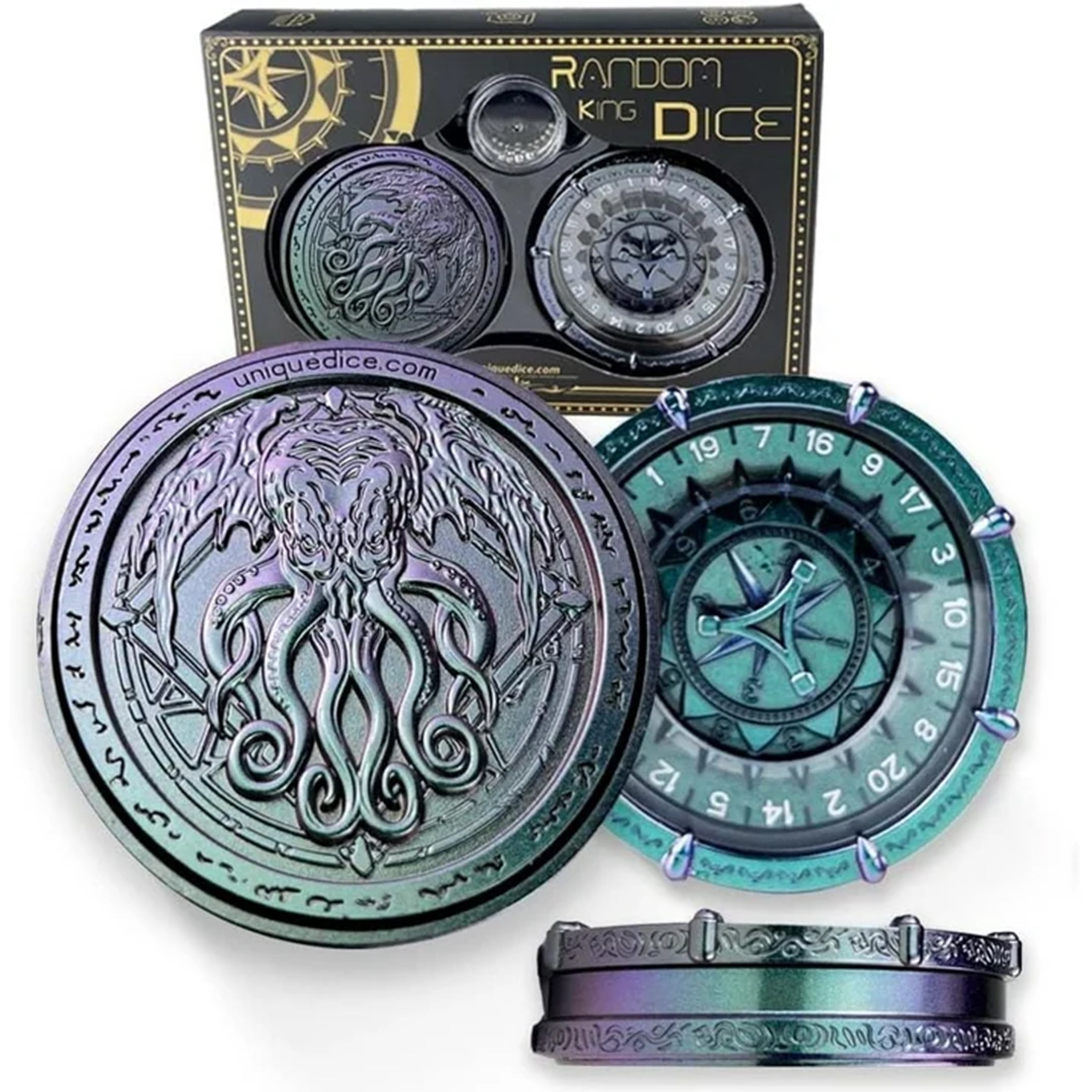 Metal DND Dice Spinner/Wand Dice, Cthulhu Awaken, Random King 7-in-2 Dual-Spin Wheels Dice