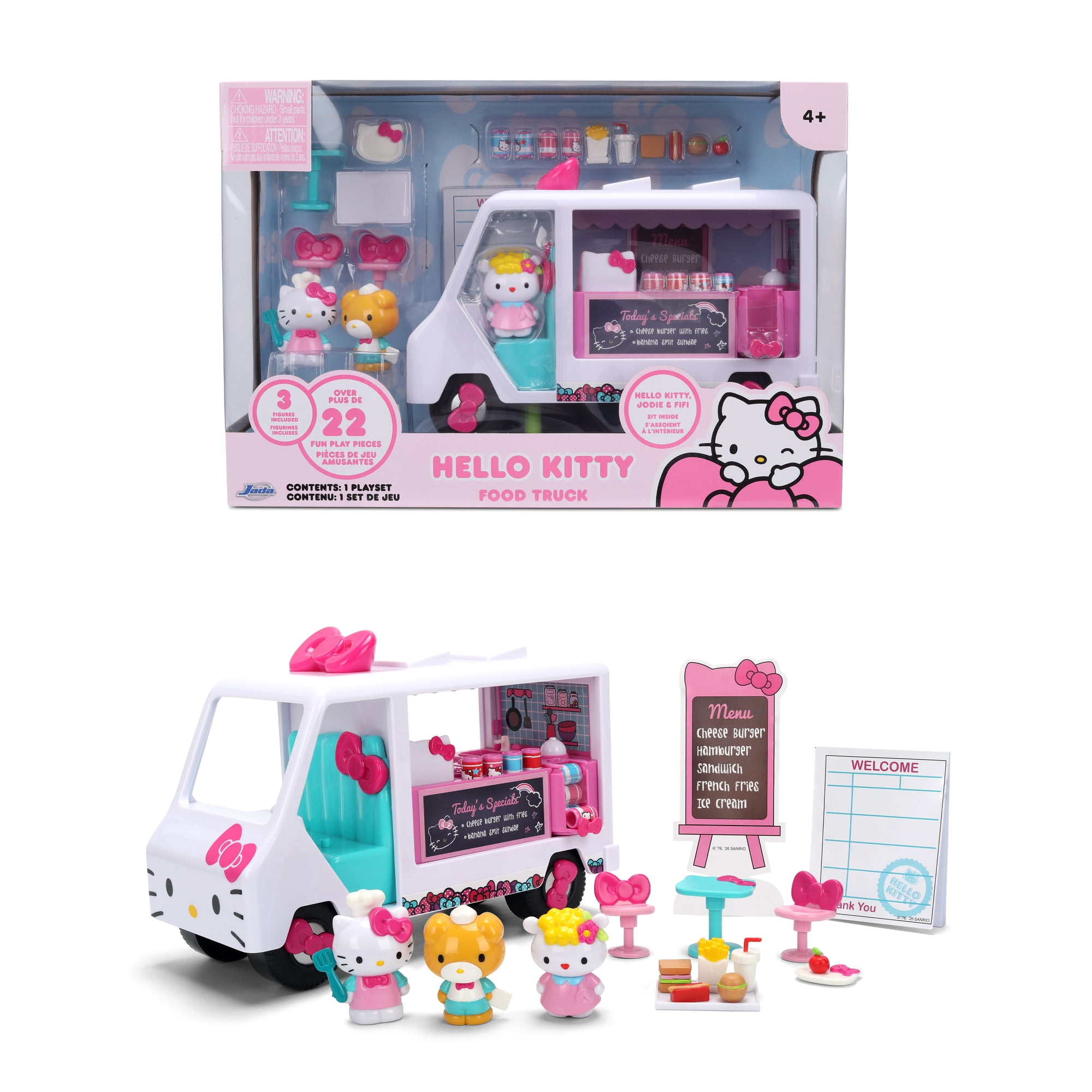 Jada Sanrio Hello Kitty and Friends – Hello Kitty Food Truck – Toy Vehicle and Figure Set with Accessories – Playset for Kids Ages 4+ – Pink Food Van